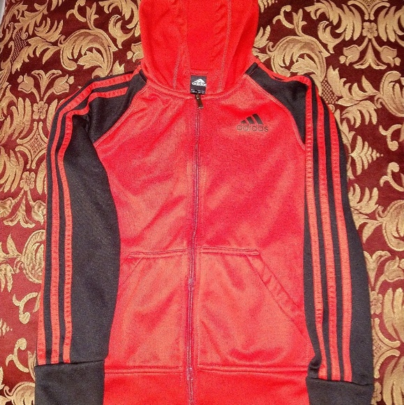 adidas red zip hoodie